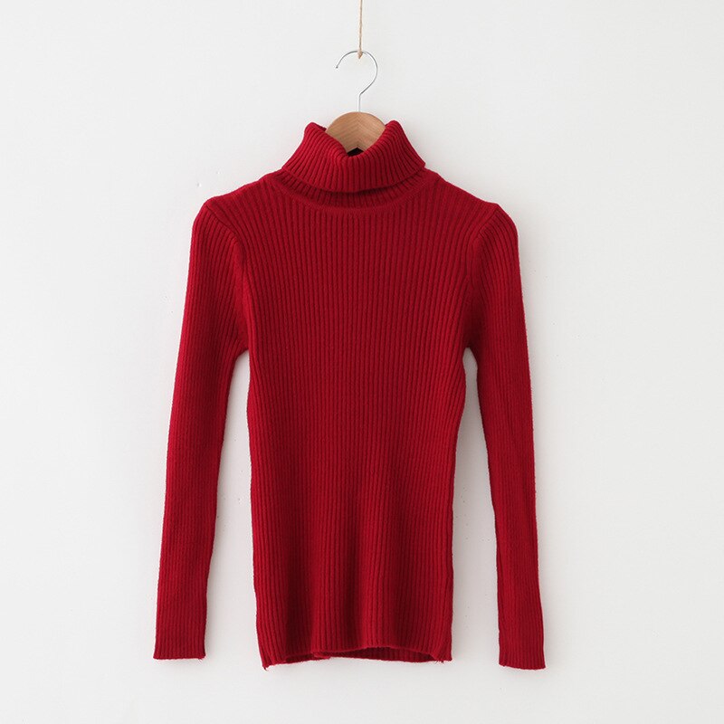 H.SA Autumn Basic Turtleneck Sweater Casual Soft Solid Jumper Korean Sweater Slim Femme Elasticity Winter Pullovers: LM8542  Wine Red