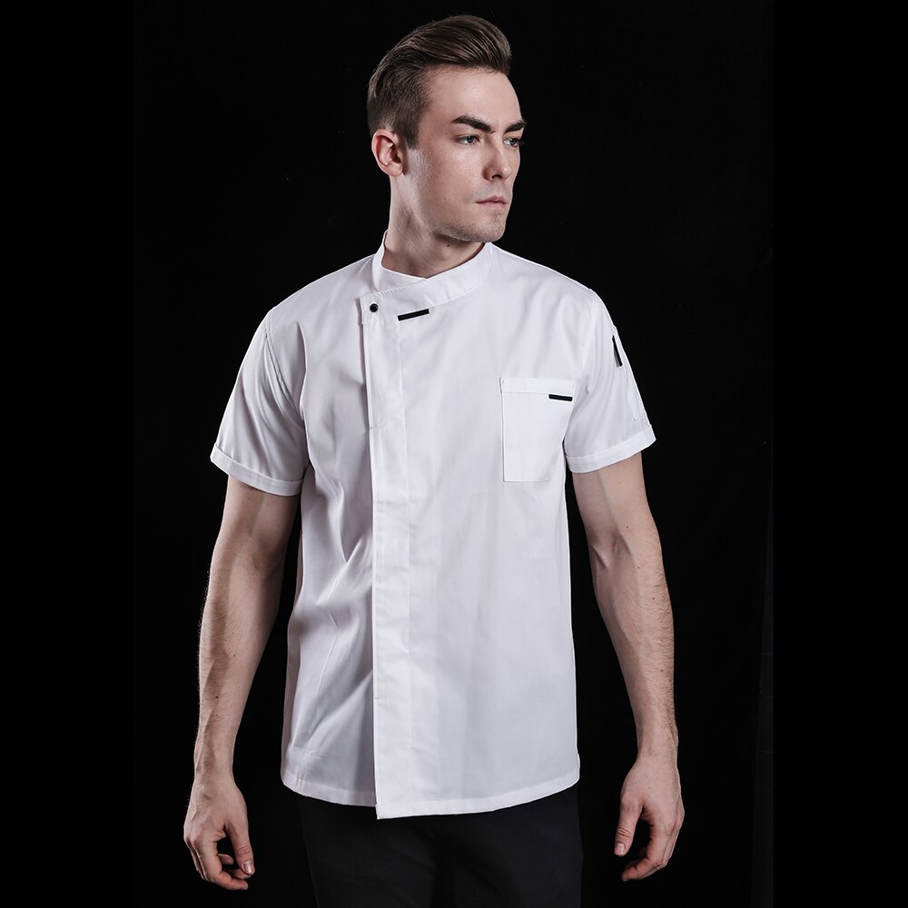 breathable short-sleeved chef uniform unisex chef cooking jacket Coffee shop waiter working uniform: White chef suit / L