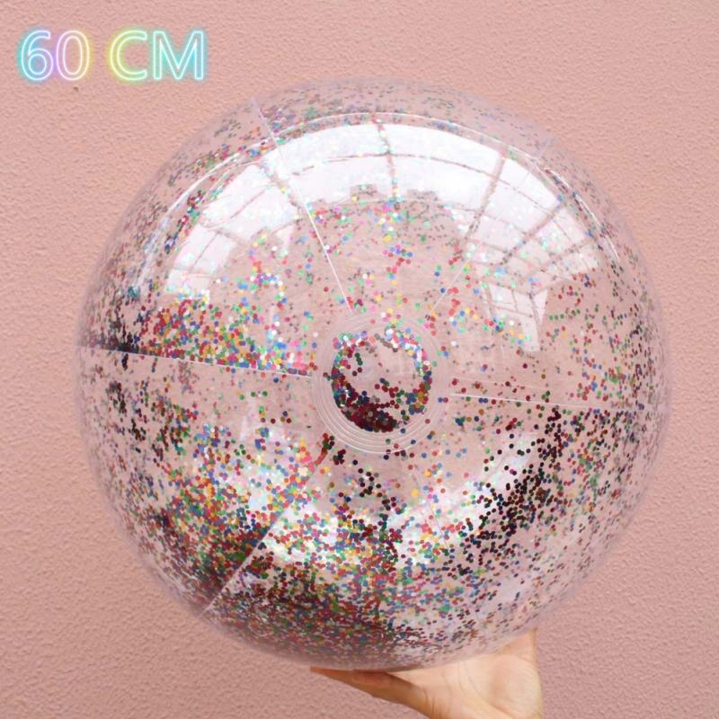 Summer Party Swimming Beach Ball Transparent Flash PVC Inflatable Color Sequins Feather Family Interaction Ball: 02 60cm