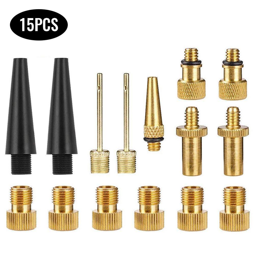 Brass Presta and Schrader Valve Adapter Kit Bike Tire Ball Pump Needle Fit for Standard Pump or Air Compressor: 15pcs