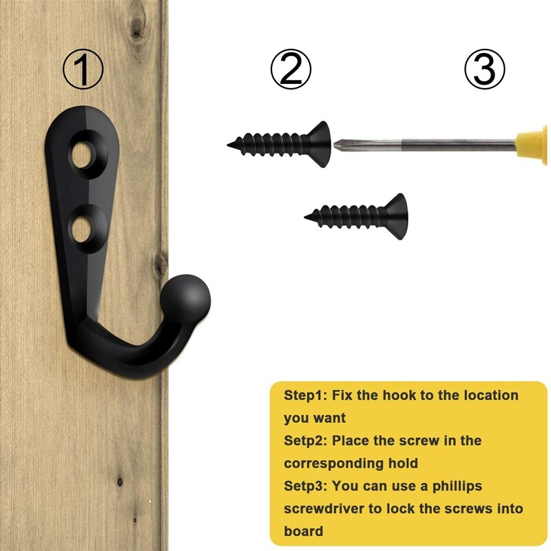 100 Pieces Of Double-Hole Wall Mounted Single Hook Robe Hook Coat Hook and 210 Pieces Of Screws for Hanging Key Hook