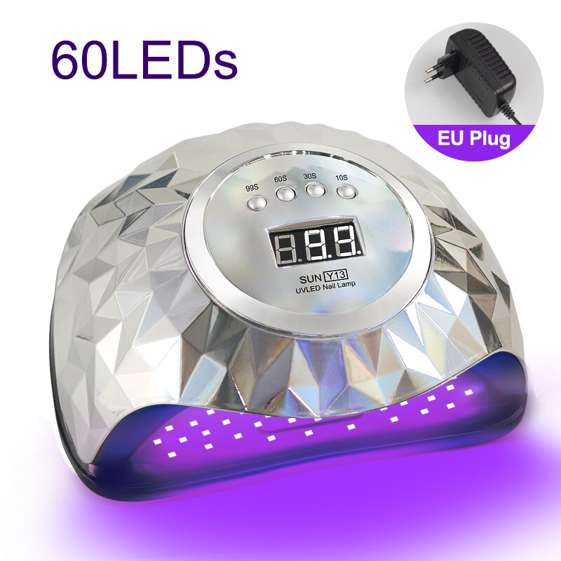 60LED UV Nail Dryer For Manicure Fast Drying Gel Nail Polish With 4 Timer Setting With LCD Display Salon Use Nail Art Tools: SUNY13-Mirror Silver