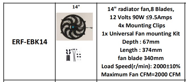 Universal 7 10 12 14 Inch 12V 80W 2100RPM Straight Black Blade Electric Cooling Radiator Fan Kit