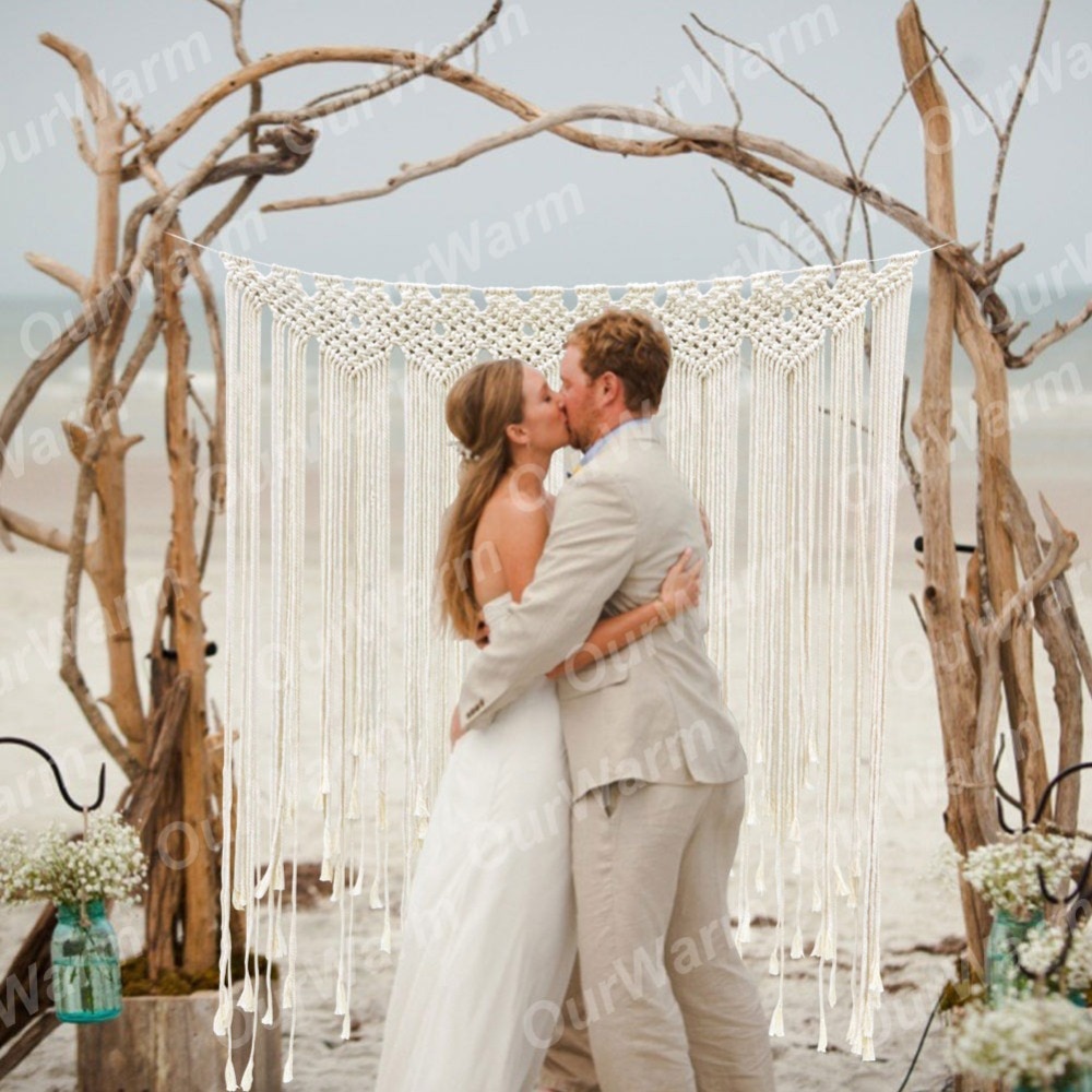 Ourwarm boho bryllupsdekoration macrame bryllupsbaggrund 100 x 115cm bomulds reb fotoboks baggrund macrame væghængende