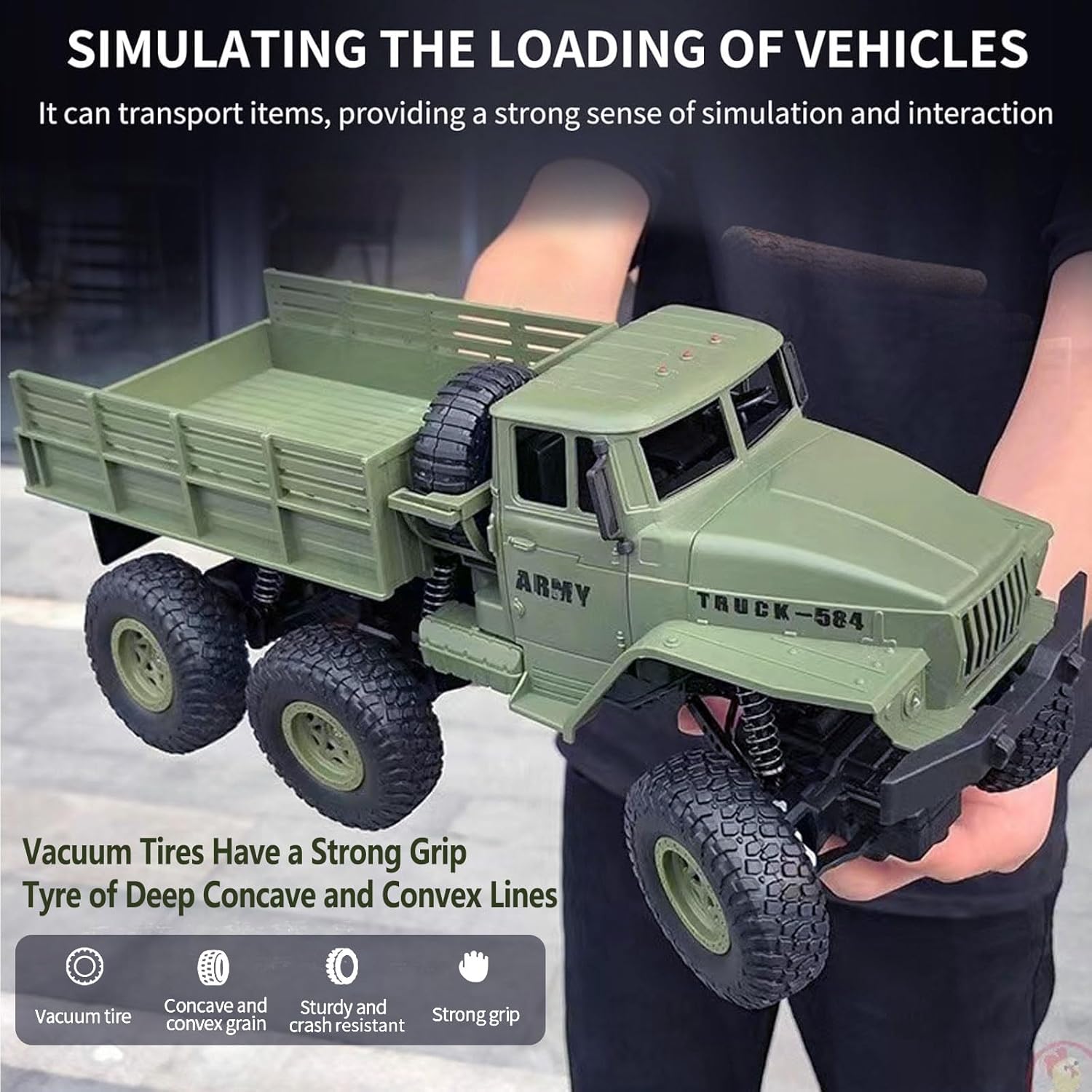 Camion militaire RC 6x6, voiture télécommandée sur route, échelle 1/16, camion télécommandé 4WD, véhicule de Transport de l'armée de roche tout Terrain, jouet Ve