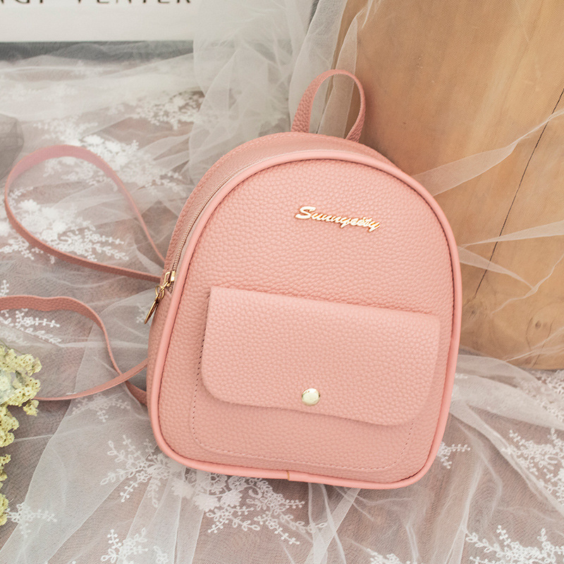 Frauen Rucksack Weichen Griff praktisch Reißverschluss lässig Weibliche Beutel Mini Mädchen Rosa Leder Schule Kleine Geldbörse PU taschen: Rosa