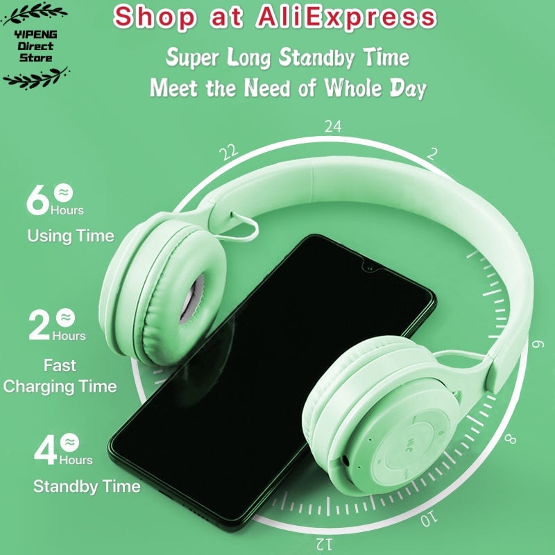 Macaron Wireless Over Ear Headset Bluetooth Headphone HiFi Stereo with Microphone Support TF Card MP3 Player Walkman