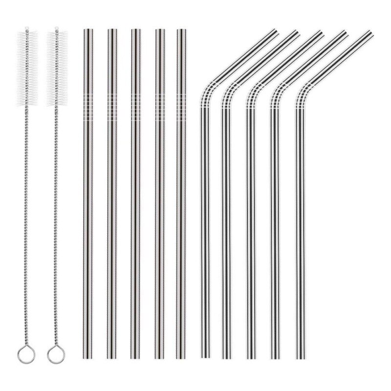 Stainless Steel Replacement Metal Straws for Travel Picnic with Nylon Cleaning Brush
