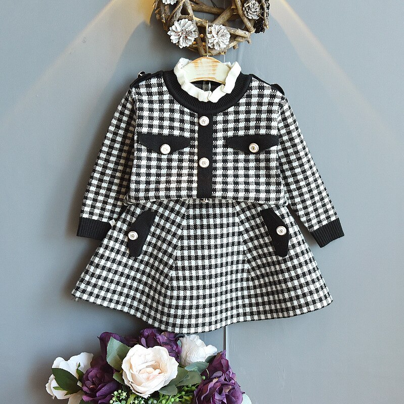 Conjunto de ropa de punto para niña, suéter de manga larga, Top y falda, ropa de otoño e invierno: black / 6 años