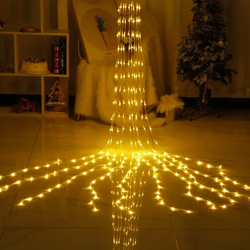 Kerst Led Waterval Meteorenregen Regenkoord Licht Festoen 6X3M Decoratieve Verlichting Voor Thuis Garland Gordijn Ramadan