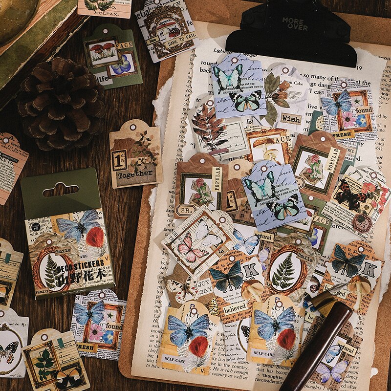 46 Pcs Vintage Stickers Antique Retro Natural Collection Stickers Scrapbook Diy Stickers Diary Journal Embellishment Supplies
