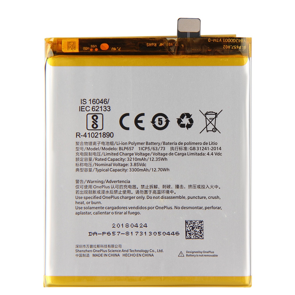 OnePlus originale Batteria di Ricambio BLP657 Per OnePlus 6 6T 7 7T BLP699 7 Pro 7T Pro OnePlus 5 5T BLP571 Per OnePlus 1 2 3 3T