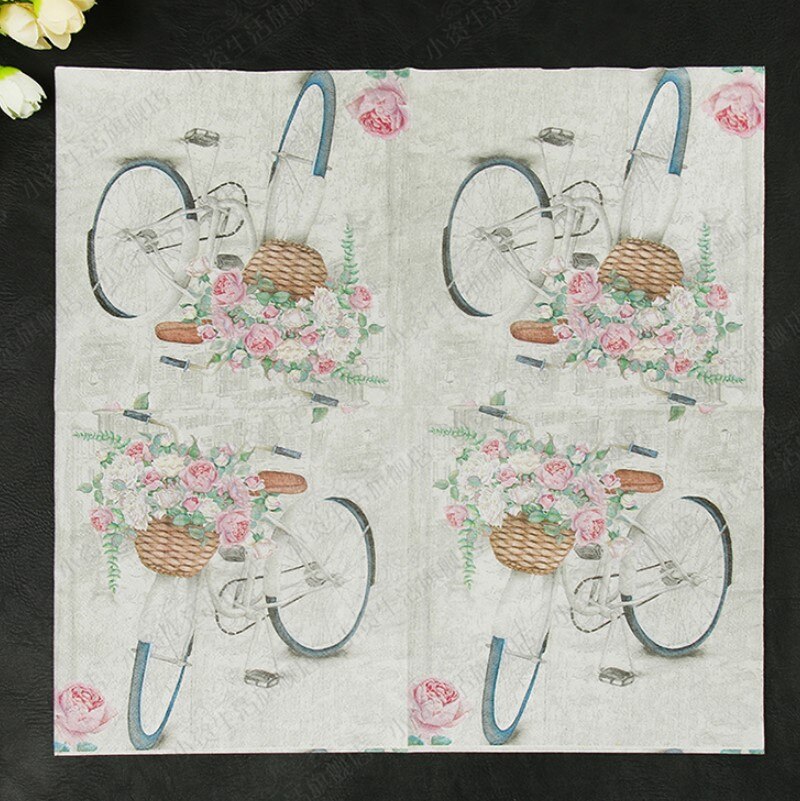 20 Vintage Servetten Gedrukt Papier Servetten Roze Bloem Vlinder Fiets Decoupage Servetten Wedding Party Tafel Decor Zakdoek