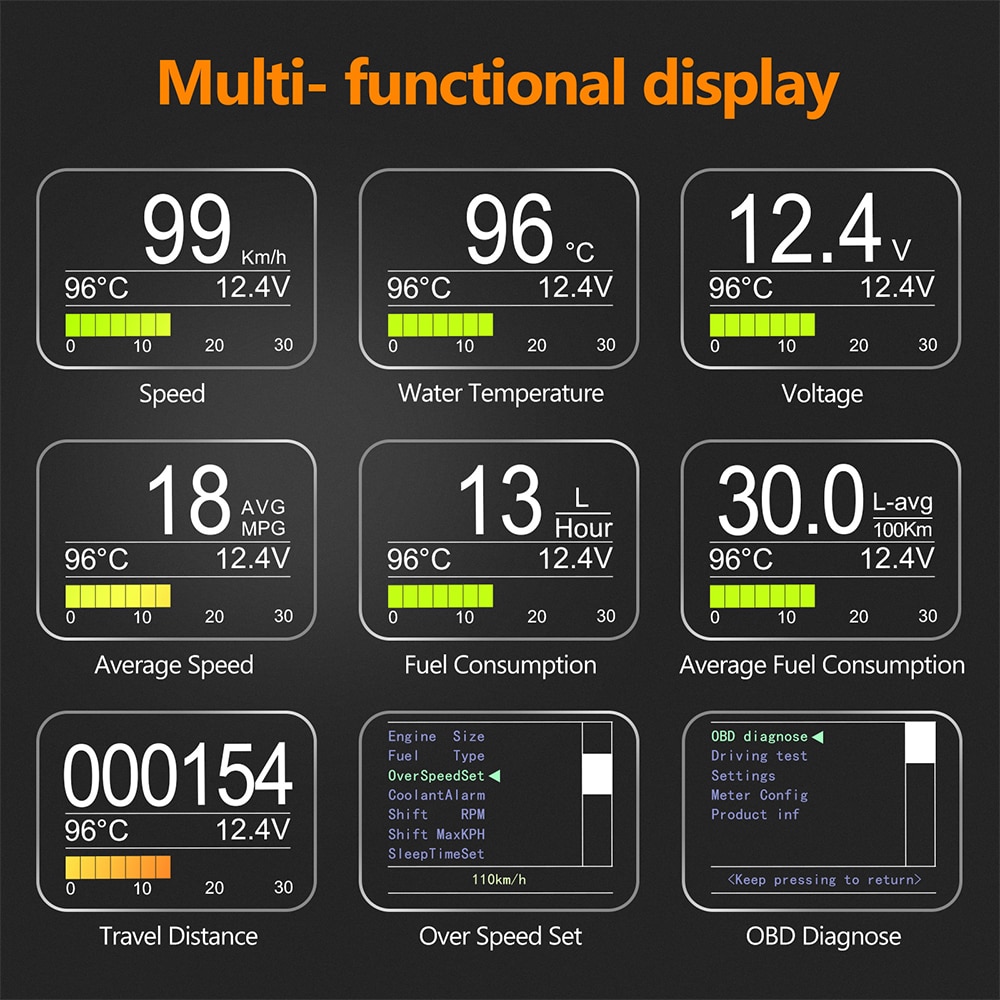 AUTOOL X50Plus Multi-Function OBD Car Head-up Indicator Digital Obd 2 HUD Meter Auto Alarm Water Temperature Gauge Speed