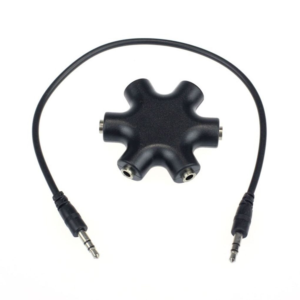 Mix Colors 3.5mm Snowflake Shape 5 Way Stereo Audio Splitter Jack Earphone Headphone Adapter: Black