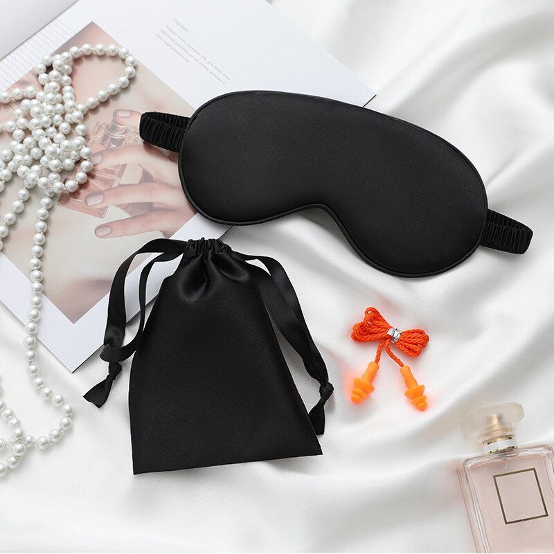 Sleeping Eye Mask Eyeshade Eyepatch Sleep Cover Blindfold Patch Nap Travel Relax Rest + Carrying Bag + Noise Reduction Earplugs: Black