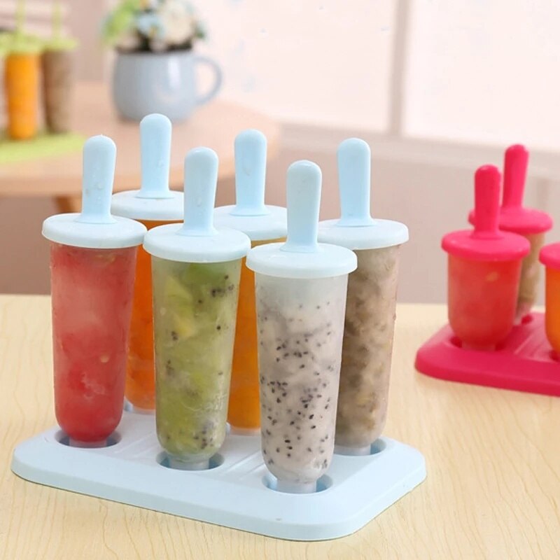 6 Cells Round Shape Summer Accessories Food Grade Lolly Mould DIY Ice Cream Maker Popsicle Molds Dessert Molds Kitchen Tools