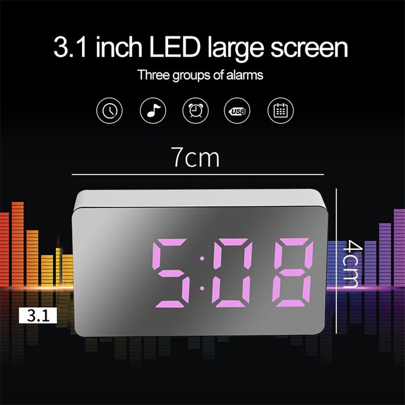 LED Mirror Table Clock Digital Alarm Snooze Display Time Night Light Desktop USB Alarm Clock Home Decor for Children