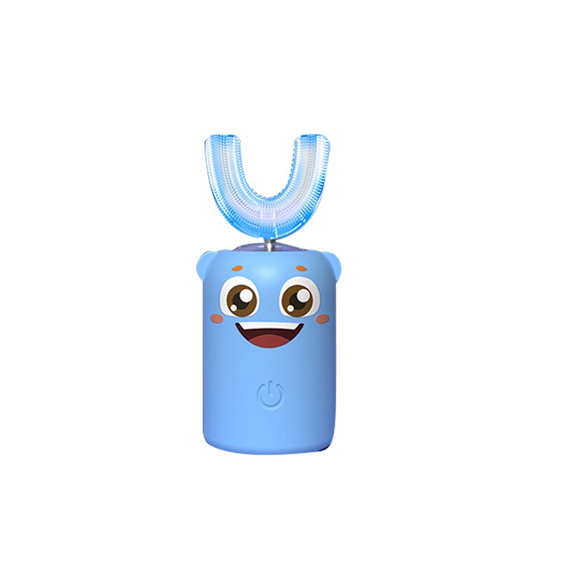 Kinderen U-Vormige Elektrische Tandenborstel Volautomatische Cartoon Ultrasone Smart U-Vormige Tandenborstel Siliconen Elektrische Tandenborstel: blue