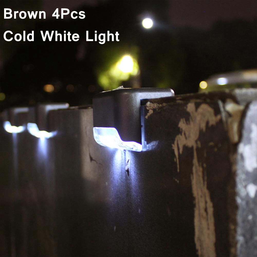4pcs Path Stair LED Solar Lights IP65 Waterproof Outdoor Garden Yard Fence Wall Lawn Landscape Lamp Staircase Night Light: Brown 4 Cold White