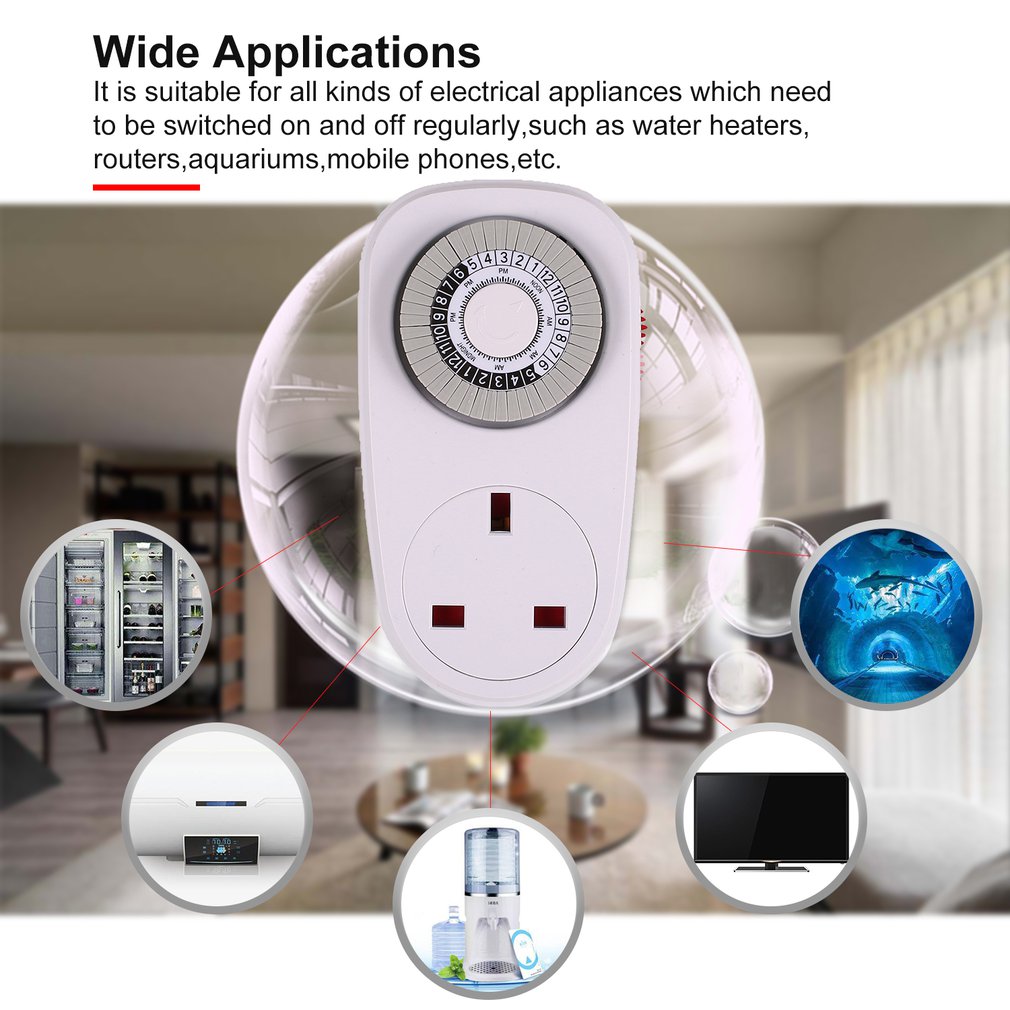 24 Hours Plug in Mechanical Grounded Programmable Timer Switch Smart Countdown Switch Socket Indoor Auto Power off