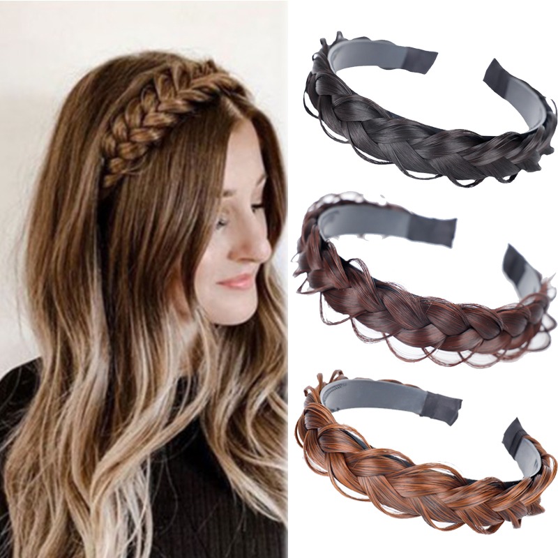 Peluca sintética para mujer, bandas para el cabello trenzadas torcidas, trenzas de , accesorios para el cabello, diadema natural bohemia elástica para