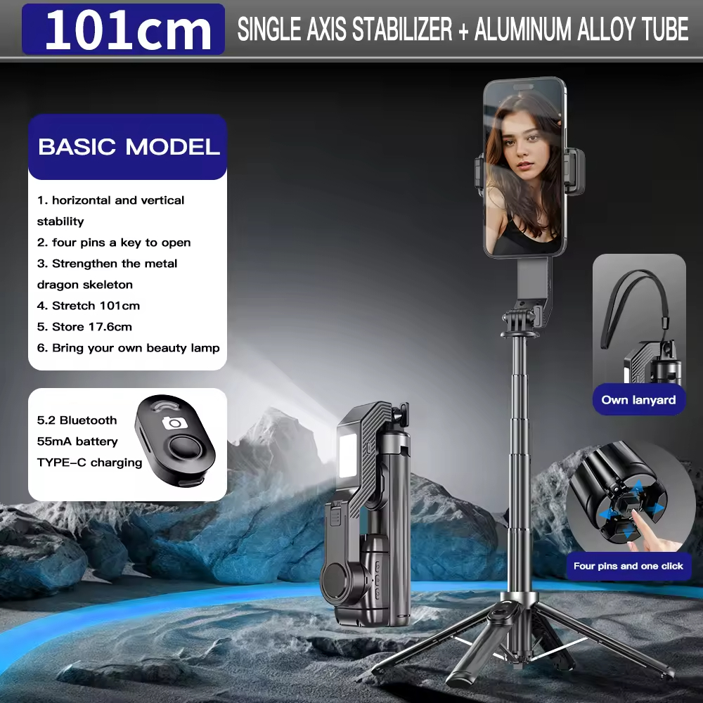 Håndholdt gimbal stabilisator smartphone kamera stabilisator selfie stick stativ trådløs fjernbetjening til iphone android: Default Title