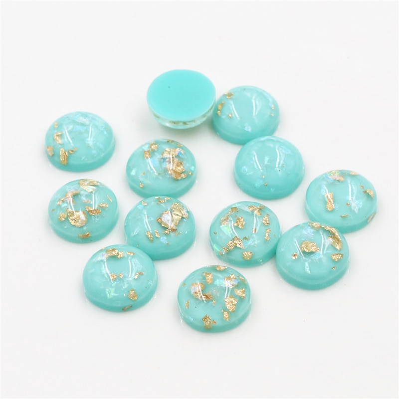 40pcs 12mm 8mm 10mm Light Apple Blue Colors Built-in metal foil Flat back Resin Cabochons Cameo