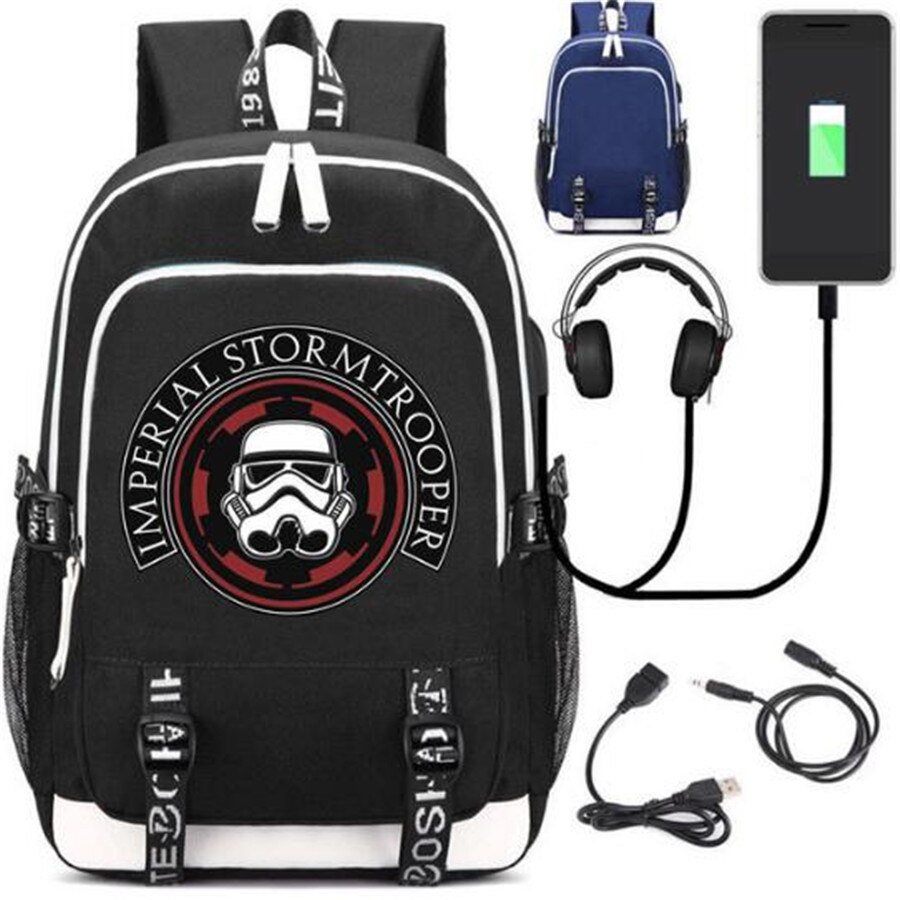 Star War Rucksack Backpack Fans Bag W/ USB Port / Lock Headphone Travel Laptop Student School Bags: Style 7 / Black Bag