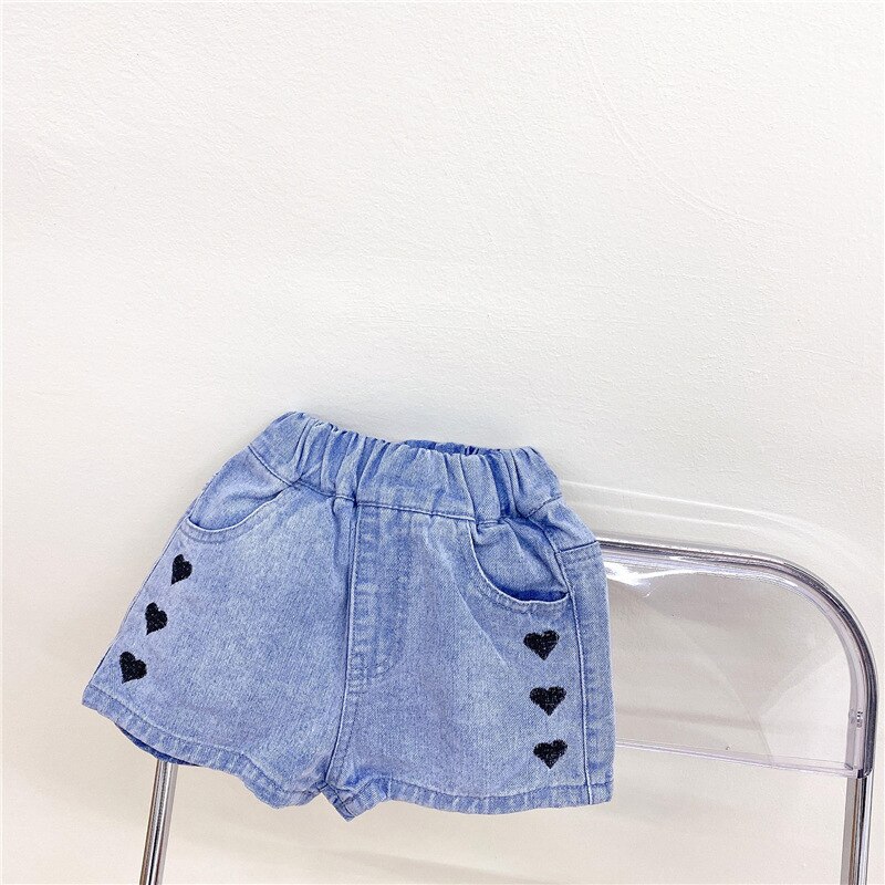 Kinderen Koreaanse Liefde Geborduurde Denim Shorts Lente/Zomer Producten Meisjes Casual Broek Alle-Wedstrijd Broek