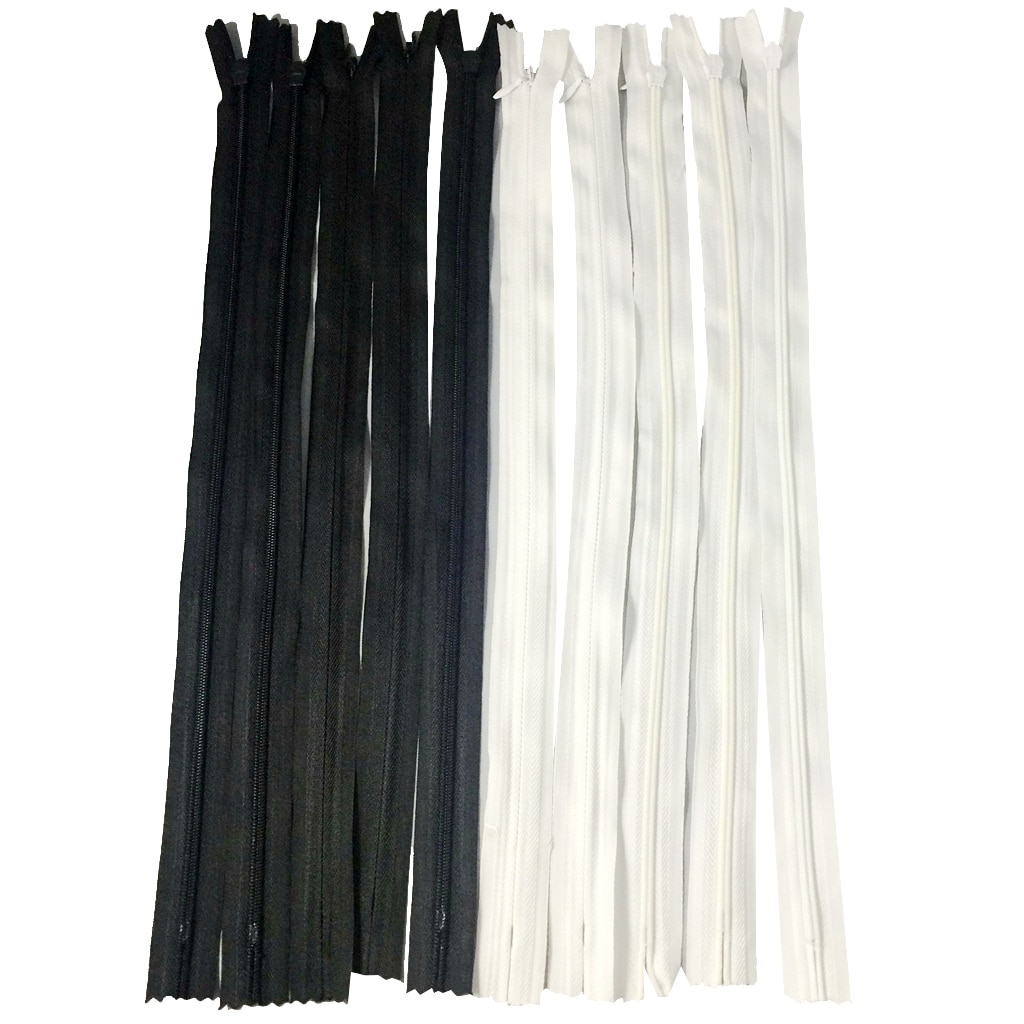 10 stykke 40cm usynlig nylon lynlås med lukket ende til syning af skræddersyet dressmaking hvid og sort, holdbar fleksibel