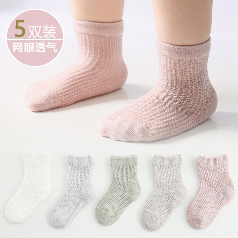 5Pairs/Lot Children Cozy Soft Solid Breathable Mesh Cotton Socks for 1-12Y Boy Girl Baby Teen Summer Kids Clothes Accessories