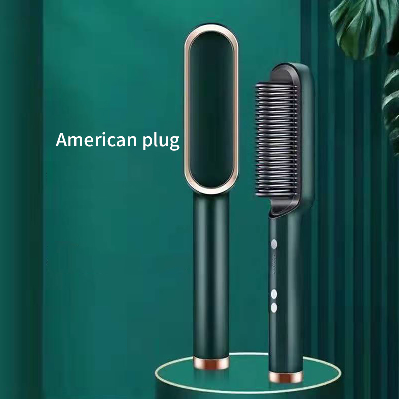 Alisador de pelo portátil para el hogar, peine rizador, calefacción a temperatura constante, herramienta antiquemaduras para el cuidado del cabello: Green US Plug