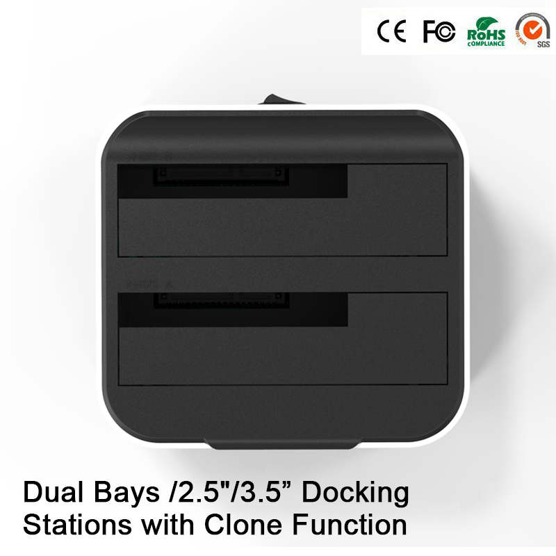HD05 Aggiornato! 2 Baia 2.5/3.5USB 3.0 a SATA HDD SSD attracco stazione doppio Baia molo stazione con Funzione di clone di Presa 12TB di Leggere