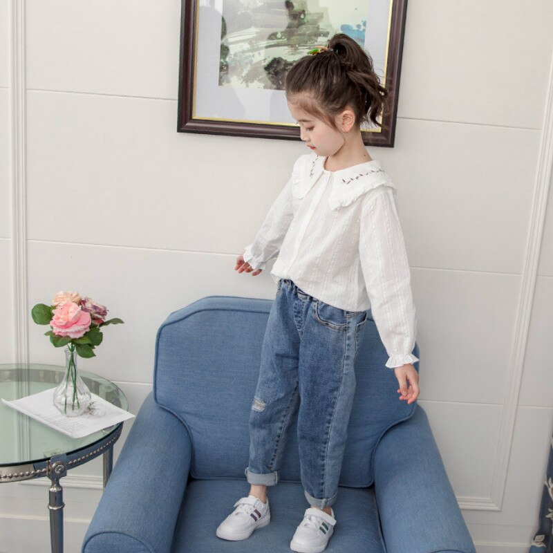 White Spring Autumn Kids Baby Girls Clothes Cotton Tops Child Girls Solid Print Shirts Clothing youth Casual Clothing: 9Years