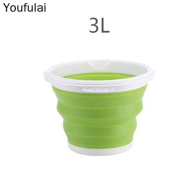 5c Bucket 10L/5L/3L Folding Water Bucket Collapsible Buckets Camping Outdoor Foldable Bucket Fishing Pot Durable Folding Bucket: 3L Green