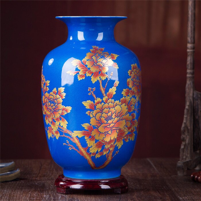 Chinese Style Vase Jingdezhen Yellow Crystal Glaze Flower Vase Home Decor Handmade Shining Famille Rose Vases: I