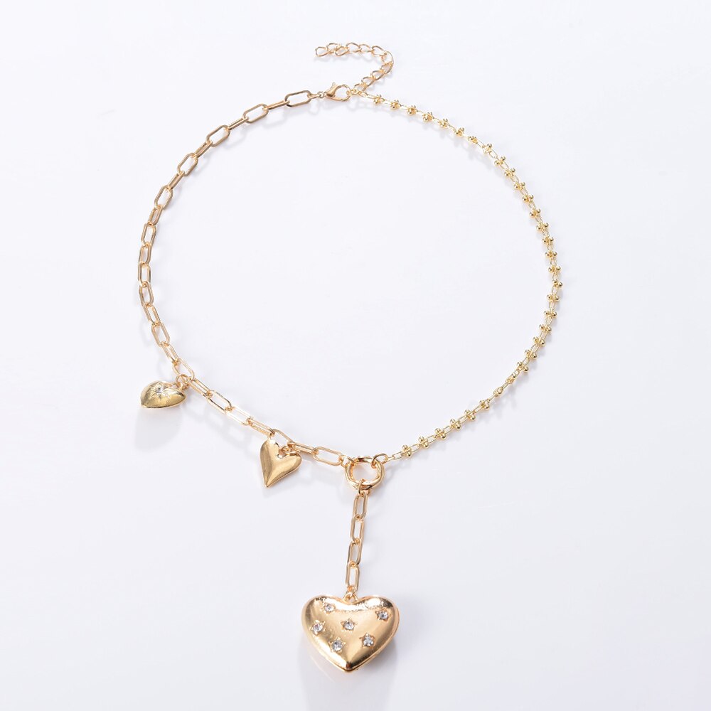 Ztech ZA Heart Necklaces for Women Trendy Luxury Metal Maxi Gold Color Collar Choker Necklaces Jewelry Party Show