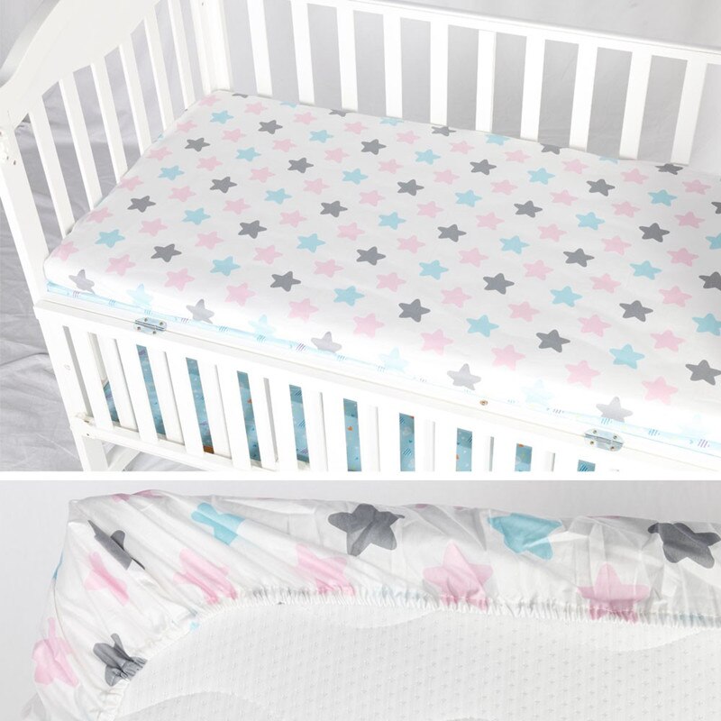 Baby seng krybbe lag madrasbetræk 100%  bomuld tremmeseng monteret lagen blød baby seng madras cover beskytter tegneserie nyfødt sengetøj: No2
