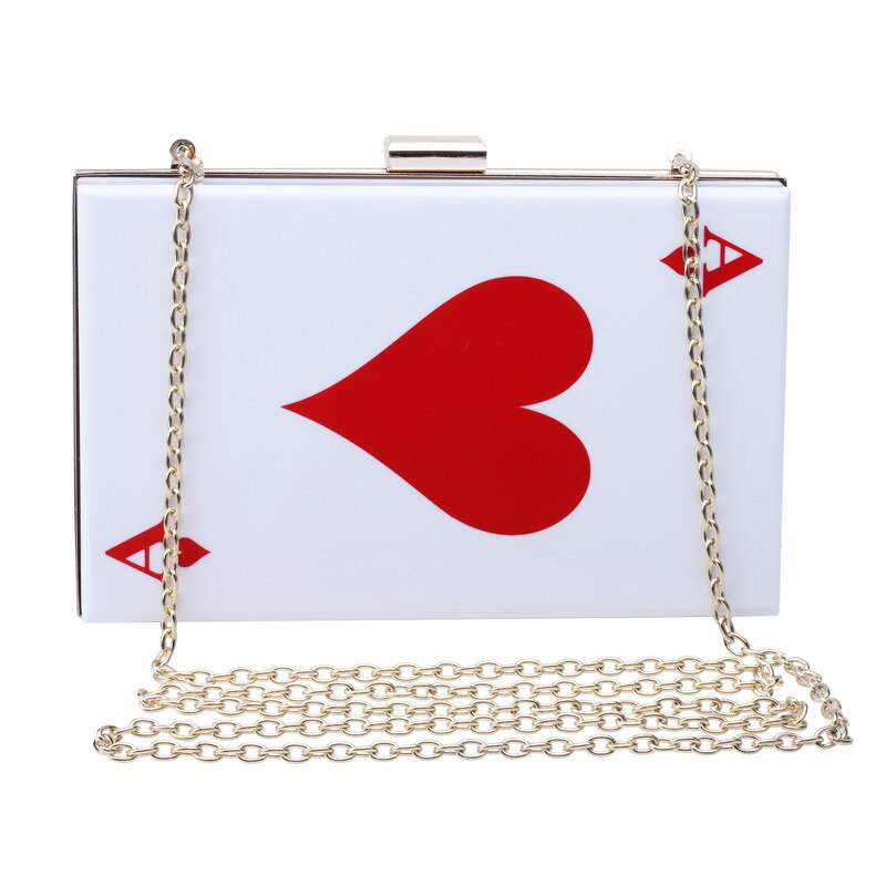 Clutch avondtas bruiloft feest speelkaartenprint dames portemonnee dinerfeest kleine lip acryl handtas