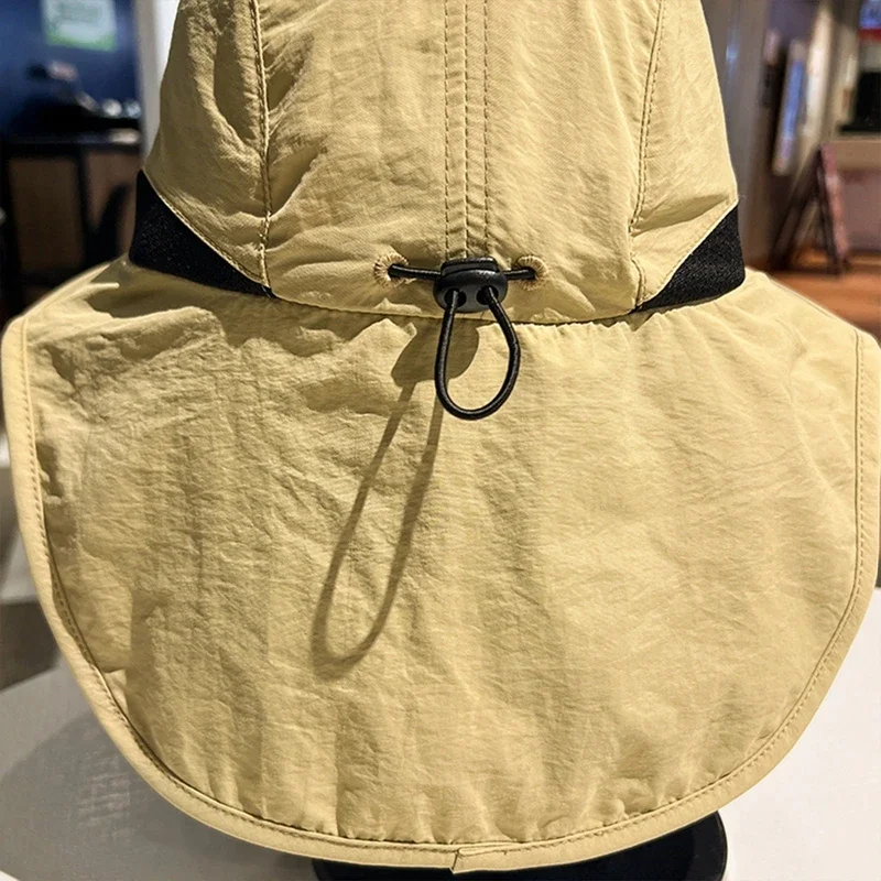 Unisex Summer Wide Brim Waterproof and Quick-drying Panama Caps Outdoor Visor Bucket Hats Mesh Breathable Sun Hat with Neck Flap