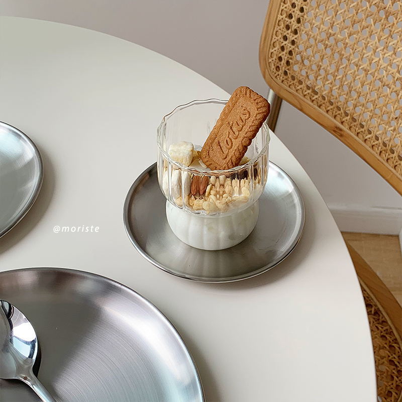 201 Stainless Steel Plate,Korean Barbecue Plate Snack Bone Bread Plate，Round Metal Cup Fruit Dessert Tray ，Kitchen Organizer: black