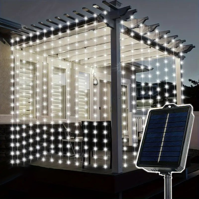 600/300/200/100LED luces de cortina solares luces de hadas al aire libre luces LED decoraciones de boda de Navidad luces de cadena decoración de jardín: BLANCO / 0-5 vatios