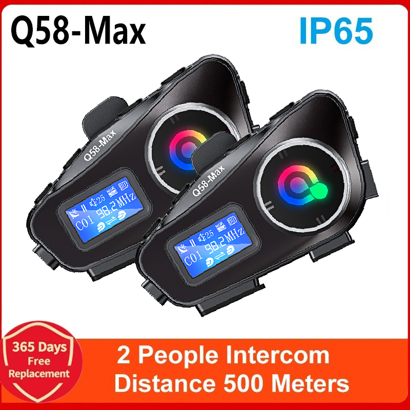 Q58 Max Motorhelm Bluetooth Intercom IP65 Waterdichte Intercom Afstand 500 Meter Multi-Scène Gemengde Muziek delen