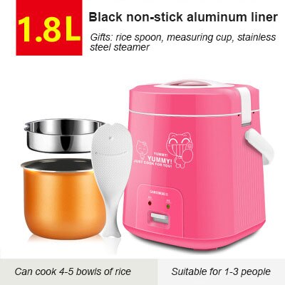 1.2l / 1.8l mini elektrisk ris komfur 2 lag opvarmning mad damper multifunktion mini måltid madlavning pot 1-2 personer madkasse: Lyserød -1.8l-05