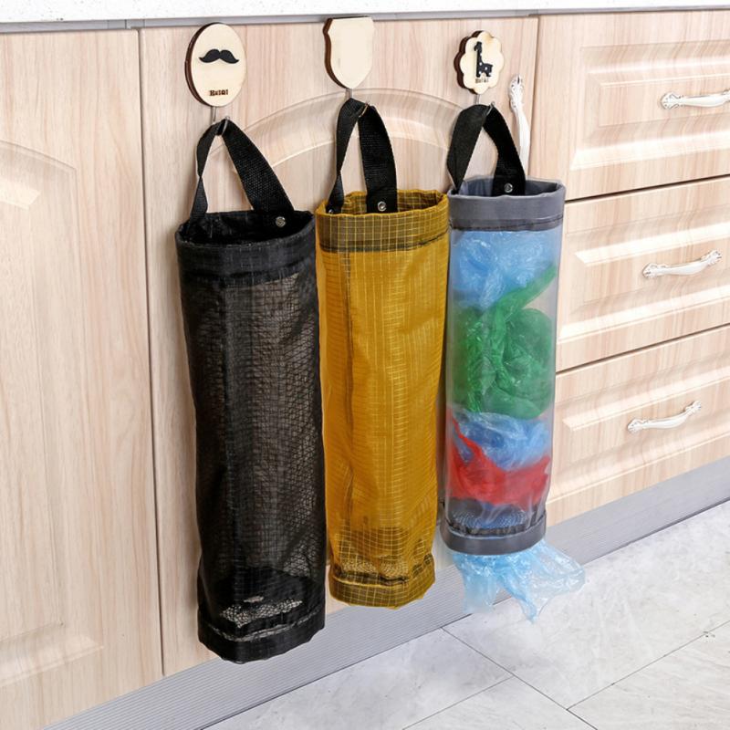Hjem købmand opbevaringspose holder væghængende taske hjem køkken badeværelse opbevaringspose dispenser plast køkken arrangør