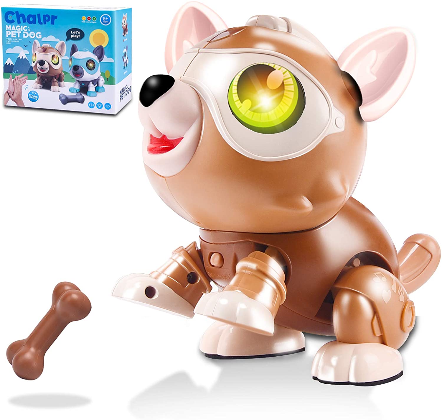 Animales de juguete de Perro Robot para niños, cachorro interactivo inteligente, educativo, para niños de 3 a 8 años: Brown