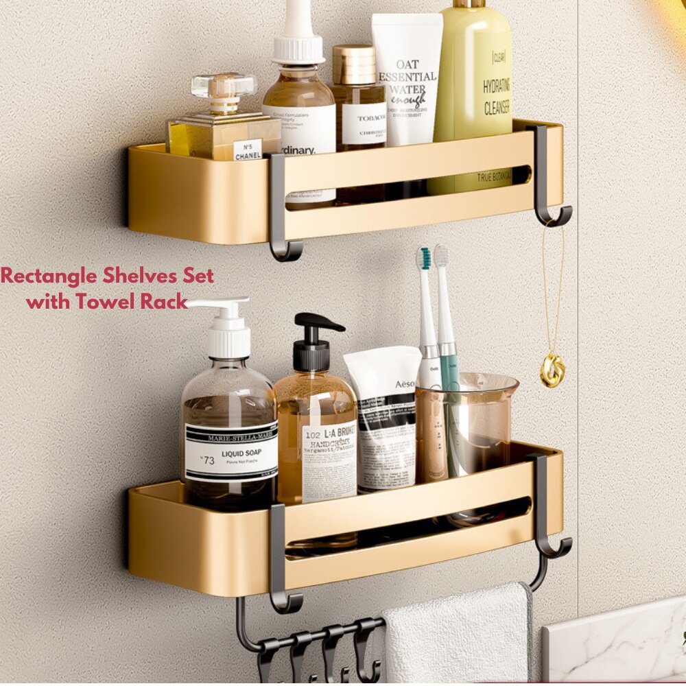 Luxury Bathroom Shelves Set Triangle Corner Shelf Shower Storage Rack Holder Wall Mounted Toilet Organizer Shampoo Organizer: Rec A Set