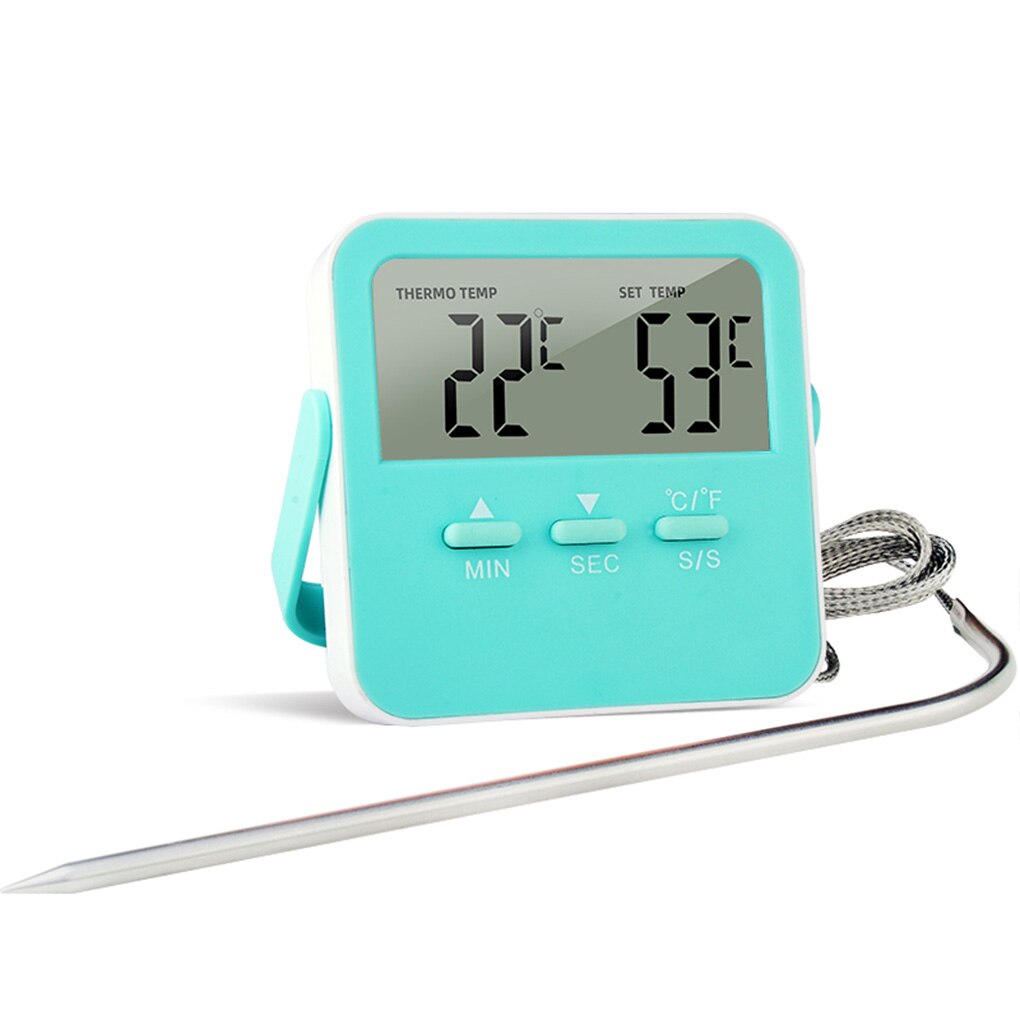 BBQ Thermometer 0-250℃ Grill Temperature Meter Timing Function 304 Stainless Steel Battery Operated Meat Gauge Outdoor Green: green