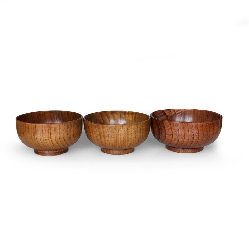 Cuenco de madera de estilo japonés, Bol para sopa, ensalada, arroz, fideos, cuencos de fruta Natural, cuencos para helado, vajilla de madera sólida, utensilio de cocina